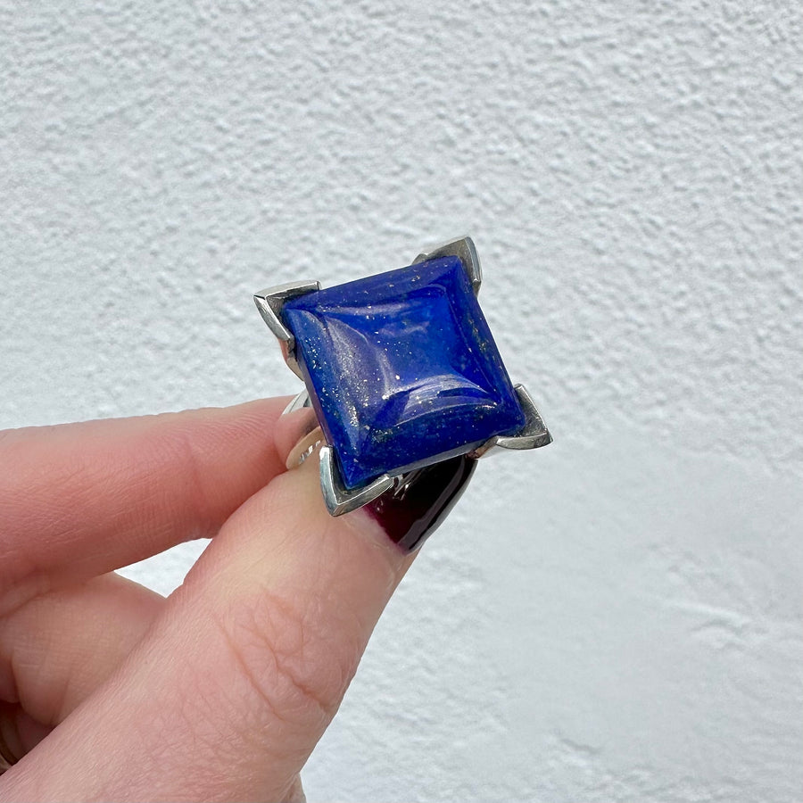 Sterling Silver Square Cut Lapis Lazuli Ring