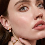 BIANC - Sterling Silver Yellow Gold Plated Moonstone & Pink Rose Quartz 'Motif' Stud Earring