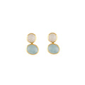 BIANC - Sterling Silver Yellow Gold Plated Moonstone & Aquamarine 'Motif' Stud Earrings