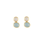BIANC - Sterling Silver Yellow Gold Plated Moonstone & Aquamarine 'Motif' Stud Earrings