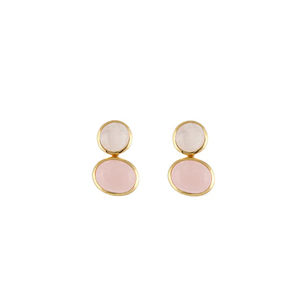 BIANC - Sterling Silver Yellow Gold Plated Moonstone & Pink Rose Quartz 'Motif' Stud Earring