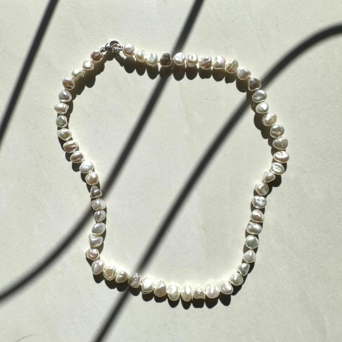 Sterling Silver White Keshi Pearl Necklace