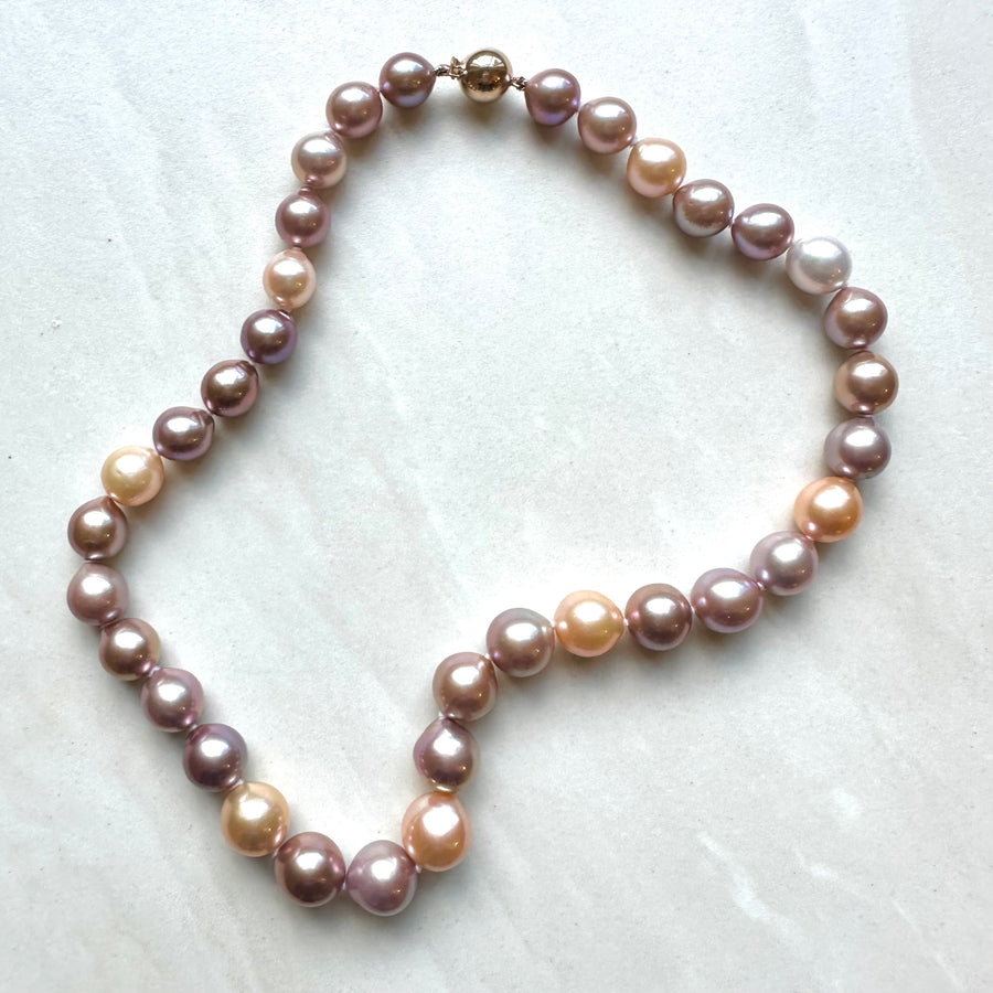 Sterling Silver Rose Gold Plated & Freshwater Natural Pink Graduated Baroque Pearl 'Knotted'Necklace