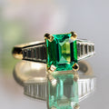 18ct Yellow Gold & Platinum Colombian Emerald & Trapezoid Diamond Ring