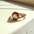 9ct Yellow Gold Hexagon Cut Diamond & Ruby Ring