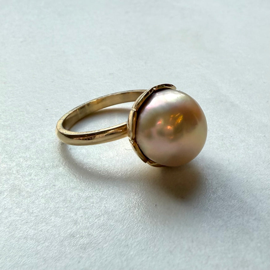 9ct Yellow Gold Natural Pink Pearl Flower Ring