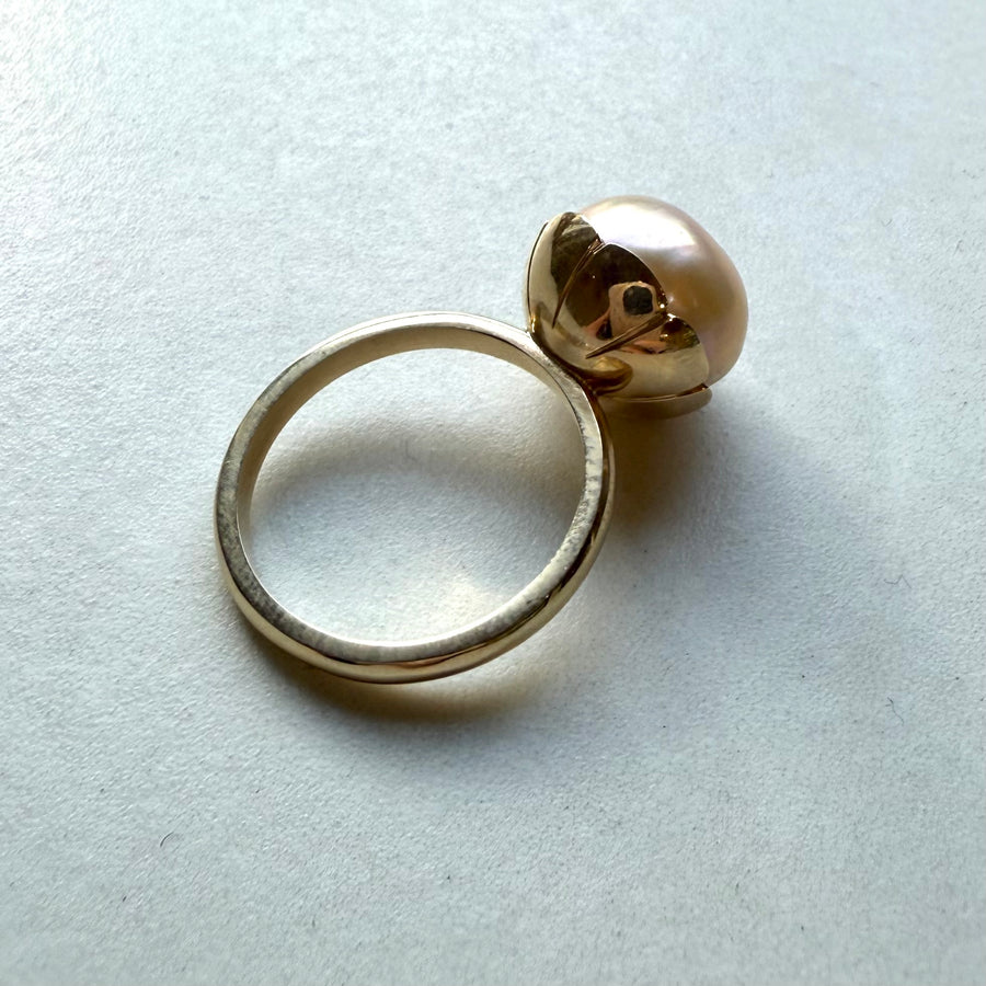 9ct Yellow Gold Natural Pink Pearl Flower Ring