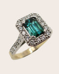 9ct White & Yellow Gold Teal Green Tourmaline and Diamond Ring