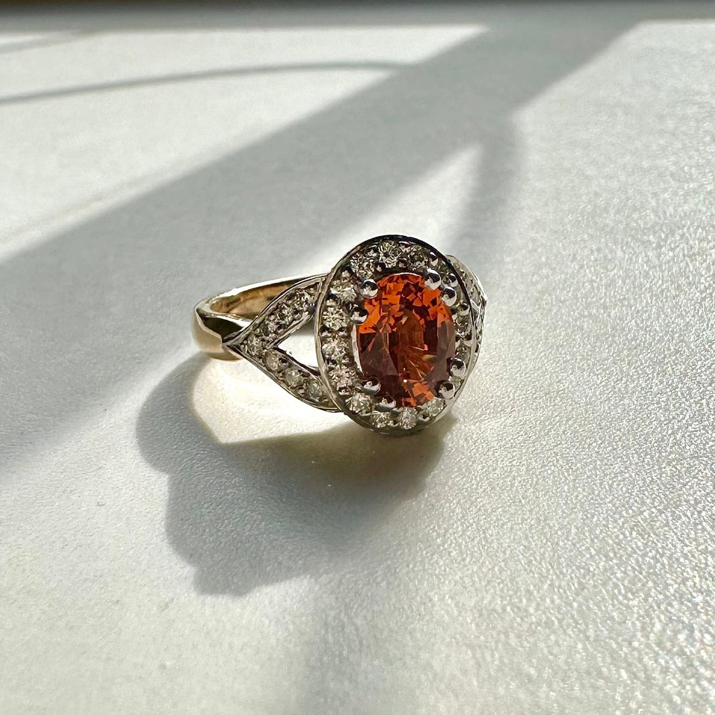 9ct Yellow & White Gold Spessartite Garnet & Diamond Cluster Ring