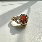9ct Yellow & White Gold Spessartite Garnet & Diamond Cluster Ring