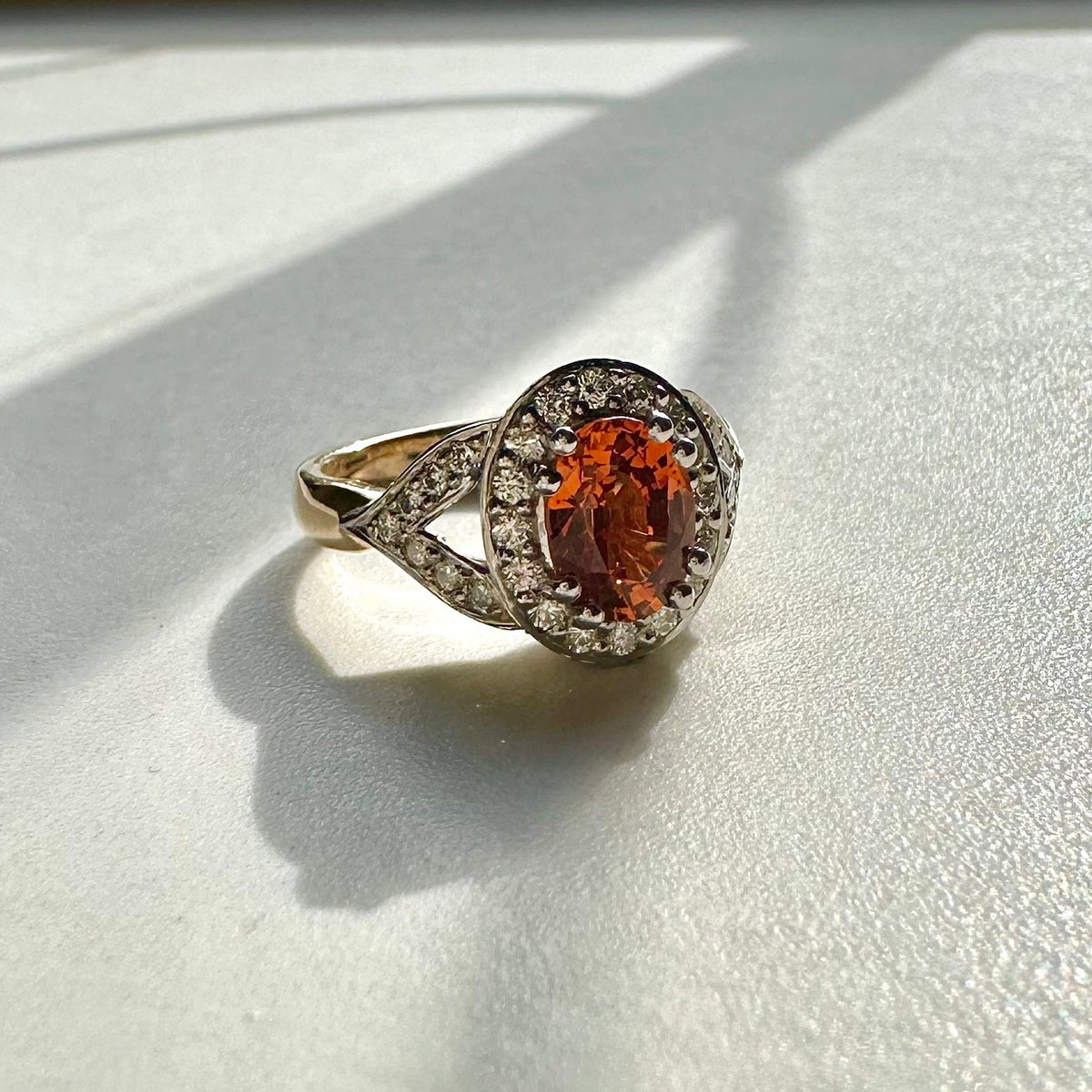 9ct Yellow & White Gold Spessartite Garnet & Diamond Cluster Ring