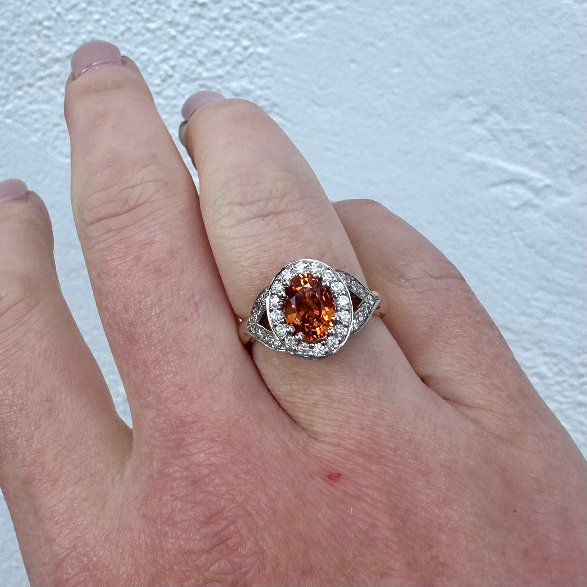 9ct Yellow & White Gold Spessartite Garnet & Diamond Cluster Ring