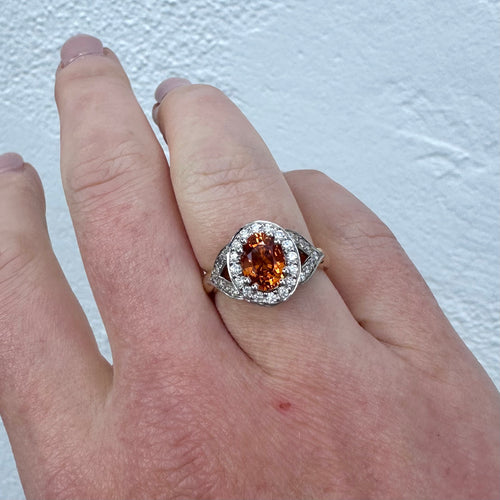 9ct Yellow & White Gold Spessartite Garnet & Diamond Cluster Ring