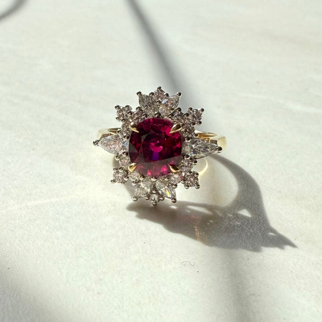 18ct Yellow and White Gold Rubellite and Diamond Cluster Ring