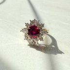 18ct Yellow and White Gold Rubellite and Diamond Cluster Ring