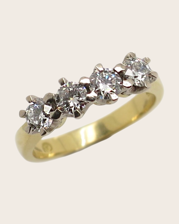 18ct Yellow & White Gold 1.076ct 4x Round Brilliant Cut Diamond Ring