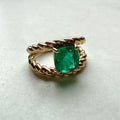 9ct Yellow Gold Cushion Cut Brazilian Emerald Rope Twist Band
