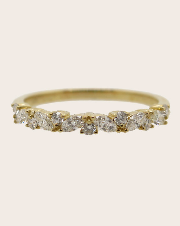 9ct Yellow Gold Marquise & Round Brilliant Cut Diamond Band