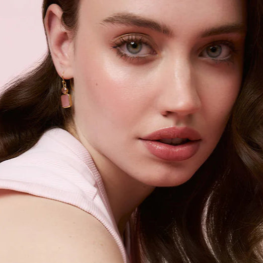 BIANC - Sterling Silver Yellow Gold Plated Pink Quartz 'Rosie' Drop Earrings