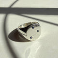 Sterling Silver Large Round Blue Sapphires Shot Set Signet Ring