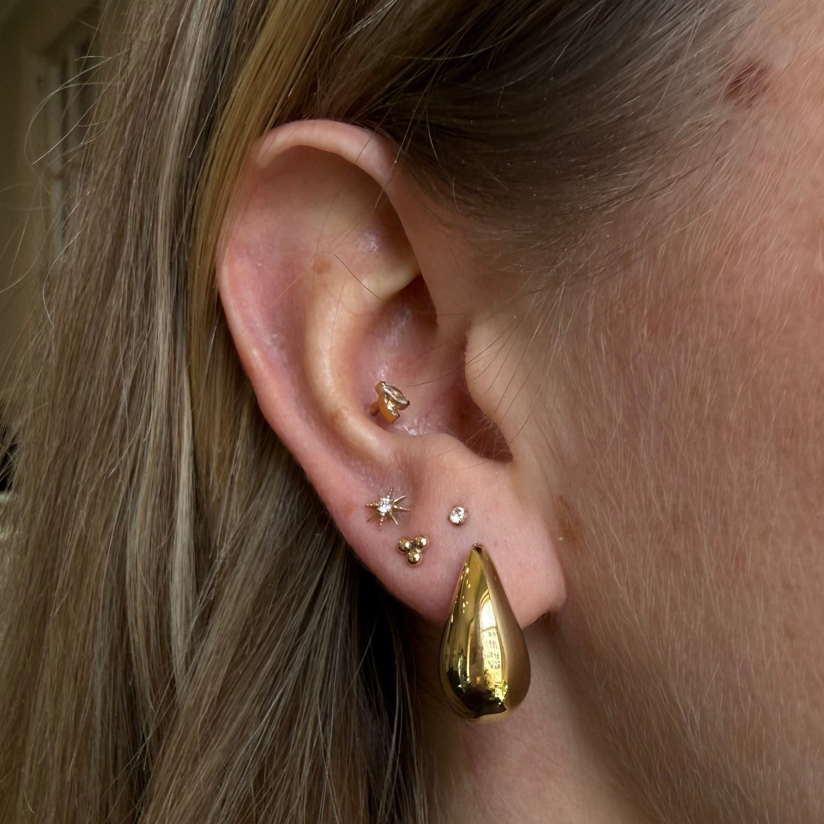 Sterling Silver Yellow Gold Plated Raindrop Stud Earrings