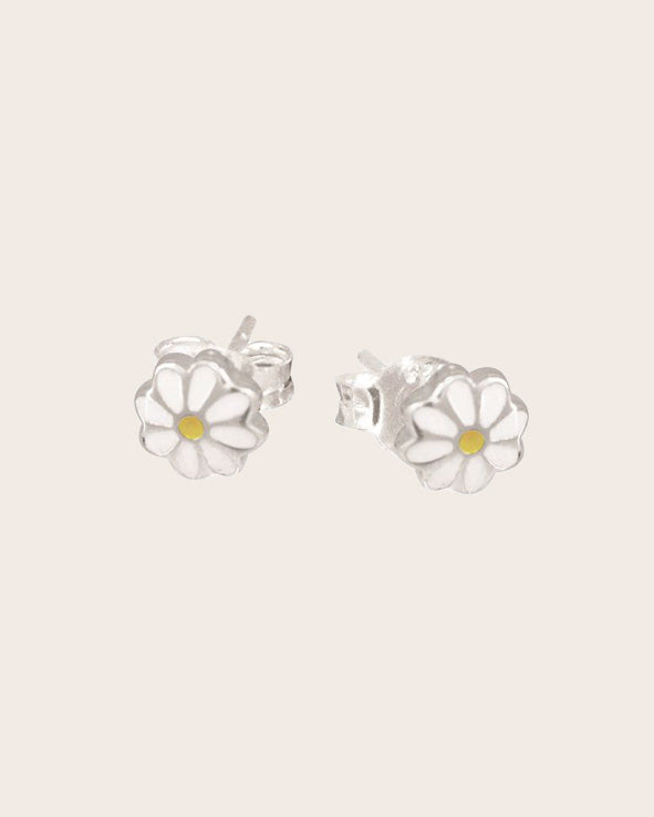 Sterling Silver & Enamel Daisy Studs Earrings