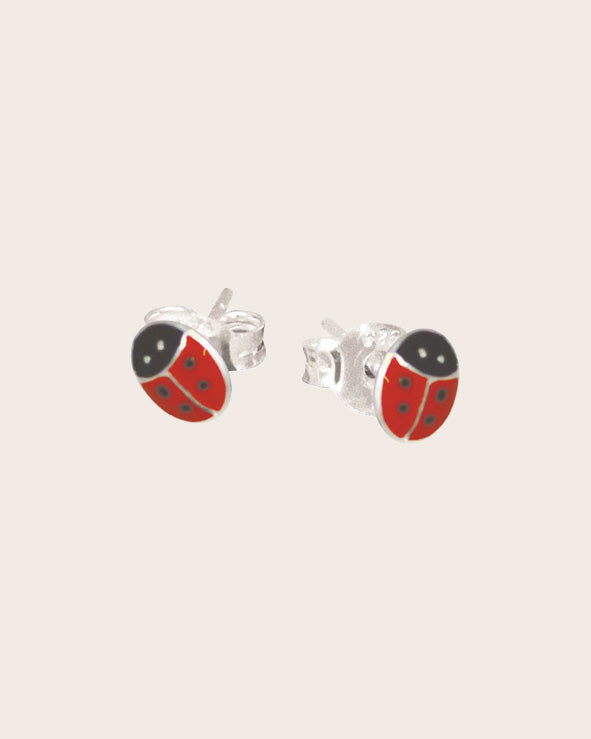 Sterling Silver & Enamel Ladybird Stud Earrings