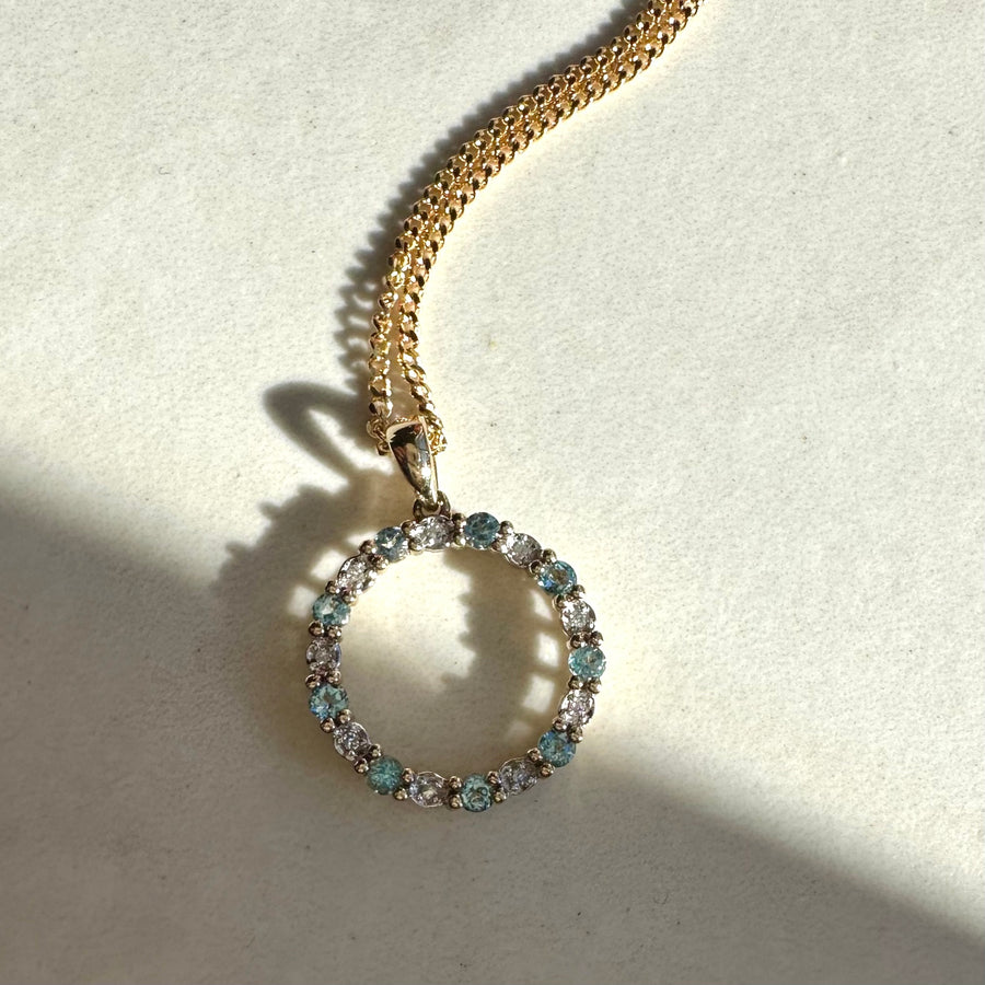 9ct Yellow Gold Topaz and Diamond Open Circle Pendant