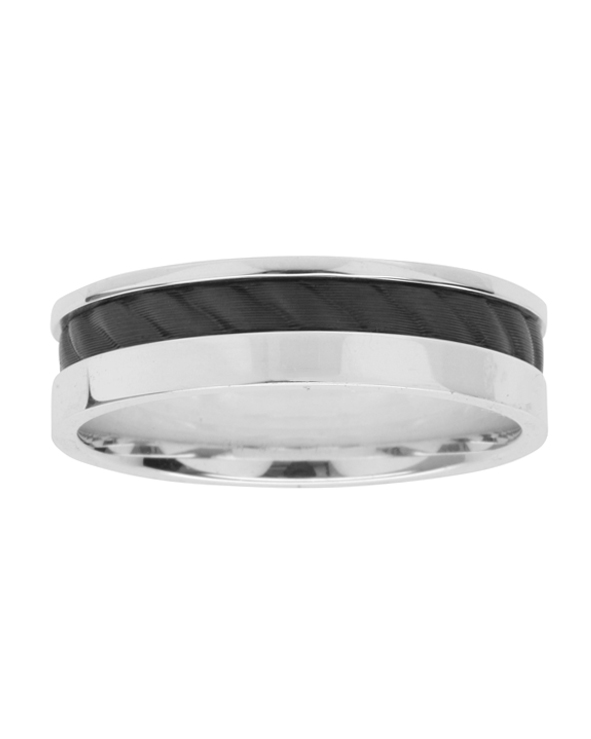 ZiRO - Sterling Silver & Black Zirconium Rope Inlay Band