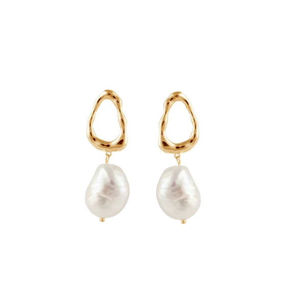 BIANC - Sterling Silver Yellow Gold Plate & Freshwater Pearl 'Ocean' Earrings