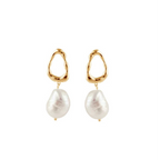 BIANC - Sterling Silver Yellow Gold Plate & Freshwater Pearl 'Ocean' Earrings