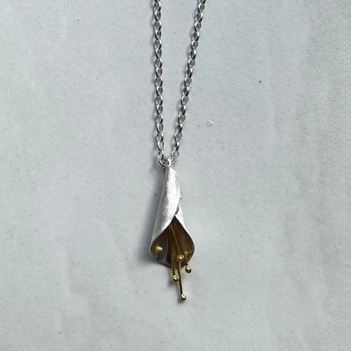 Sterling Silver Gold Plated Brushed Kowhai Pendant