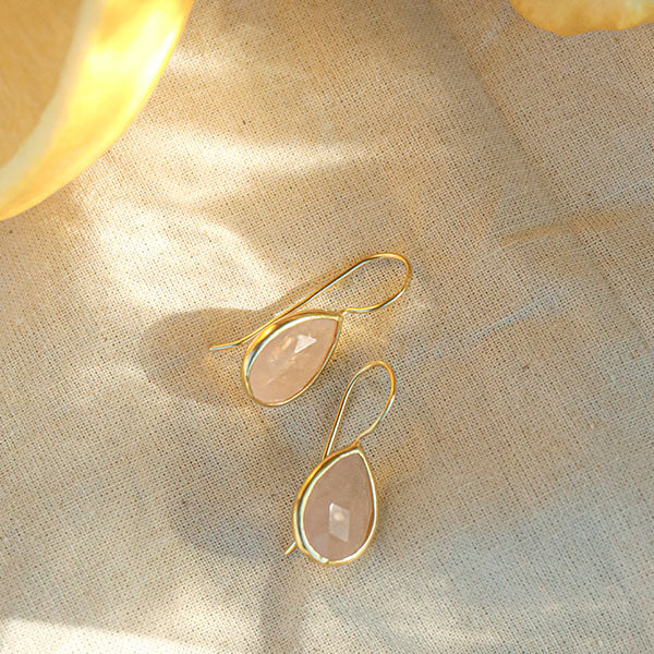 BIANC - Sterling Silver Yellow Gold Plated Rose Quartz 'Dune' Drop Earrings