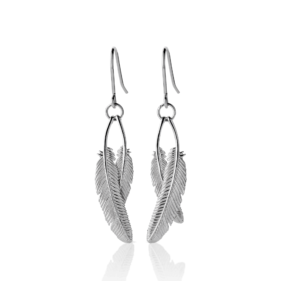 Boh Runga - Sterling Silver Duo Miro Miro Feather Earrings