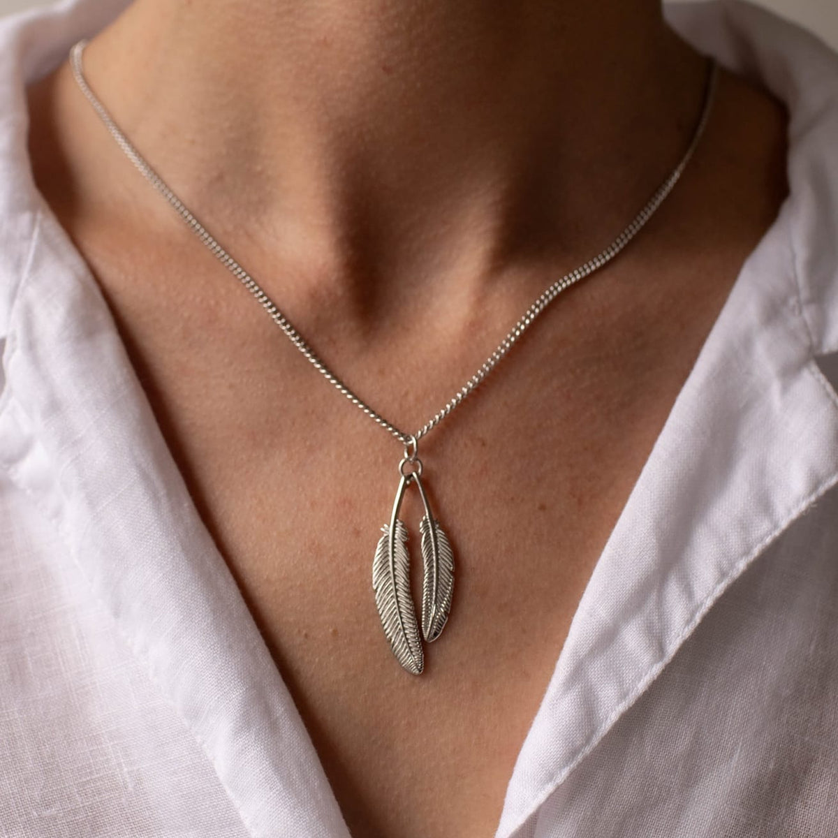 BOH RUNGA - STERLING SILVER DUO MIROMIRO FEATHER NECKLACE