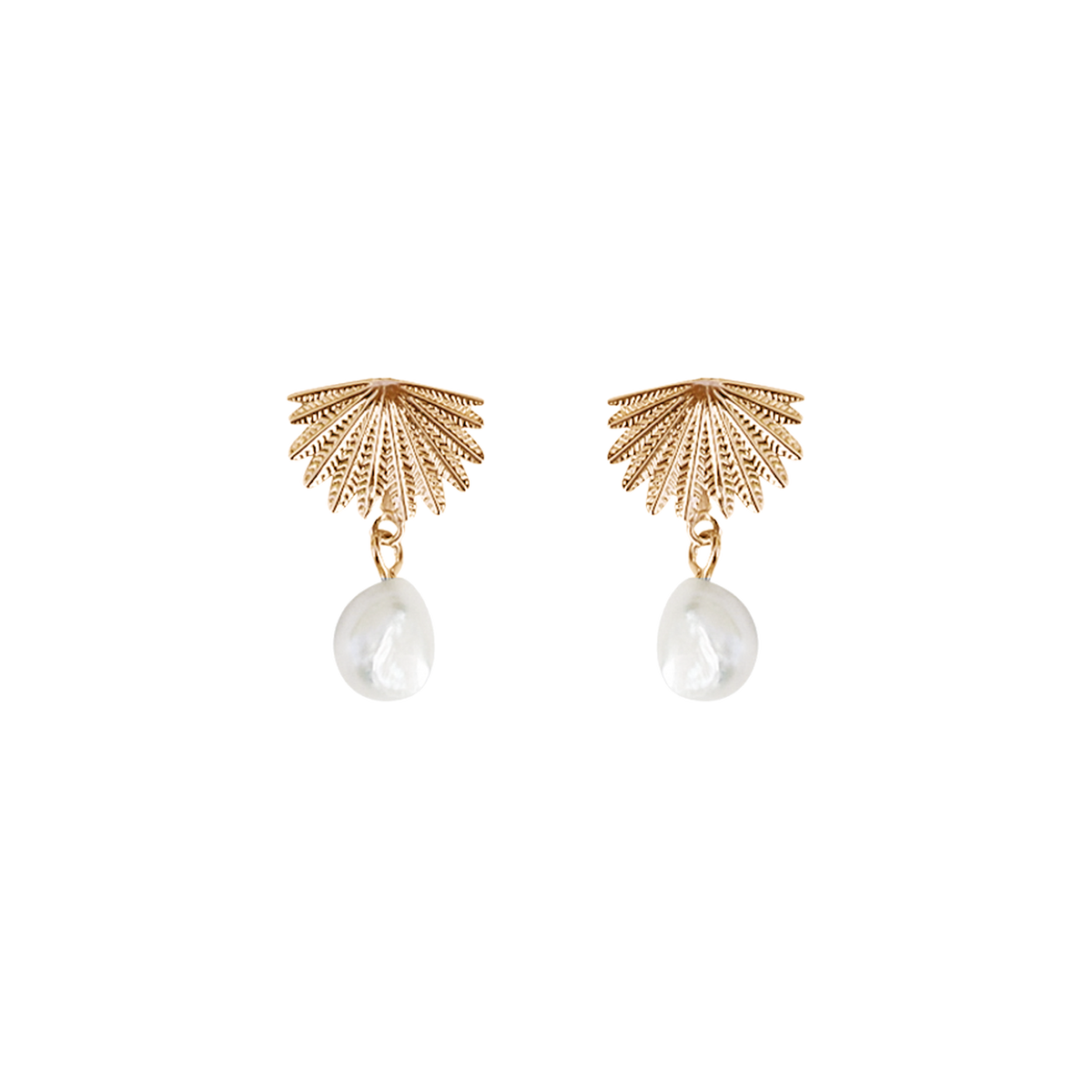 Boh Runga - Sterling Silver Yellow Gold Plated Fan Tail Pearl Stud Earrings