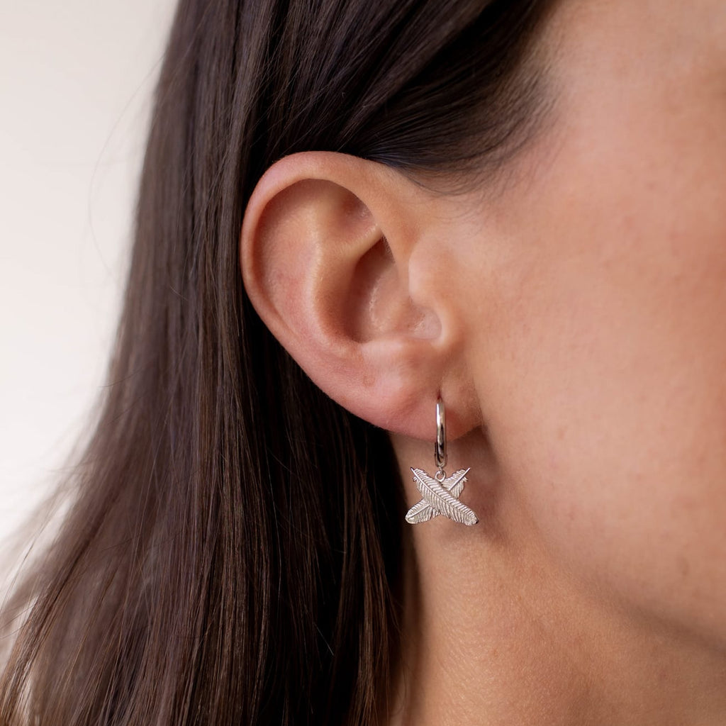 BOH RUNGA - Sterling Silver Feather Kisses Huggie Earrings