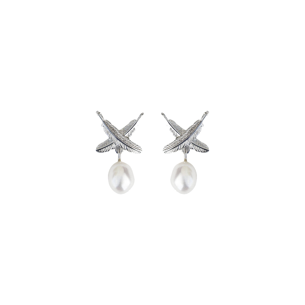 Boh Runga - Sterling Silver Feather Kisses Pearl Stud Earrings