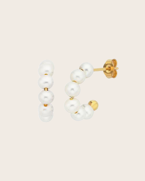 9ct Yellow Gold White Freshwater Pearl Open Hoop Earrings