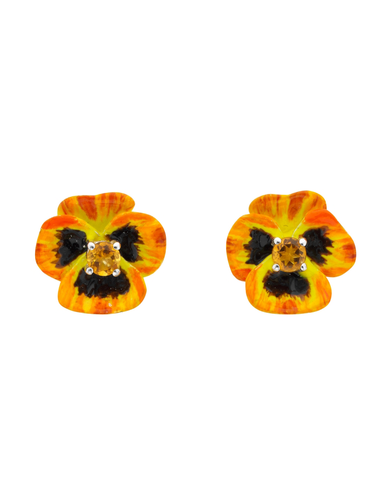 KAREN WALKER - STERLING SILVER & CITRINE ENAMEL FLOWER EARRINGS