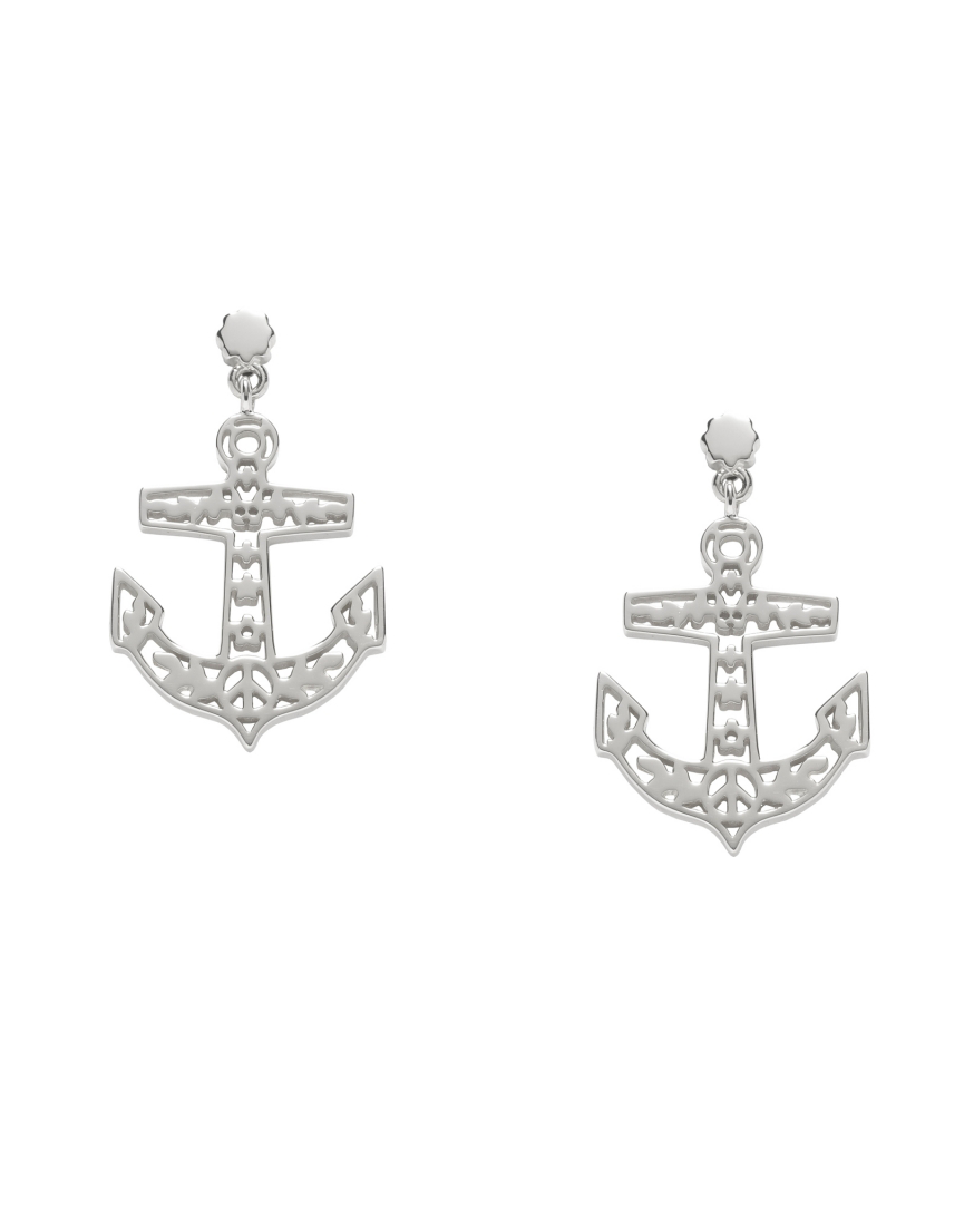 KAREN WALKER - STERLING SILVER FILIGREE ANCHOR EARRINGS