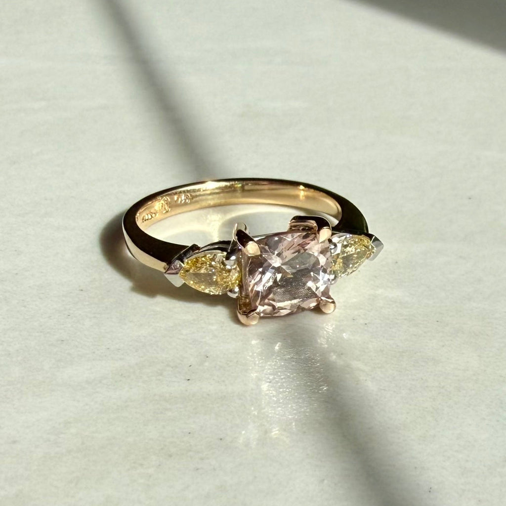 18ct Yellow & Rose Gold & Platinum Morganite & Yellow Diamond Ring