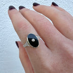 9ct Yellow Gold Oval Onyx & Diamond Ring