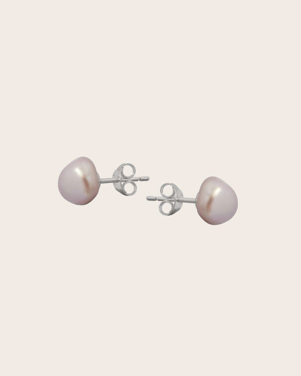 Sterling Silver Natural Freshwater Pink 8mm Keshi Pearl Stud Earrings
