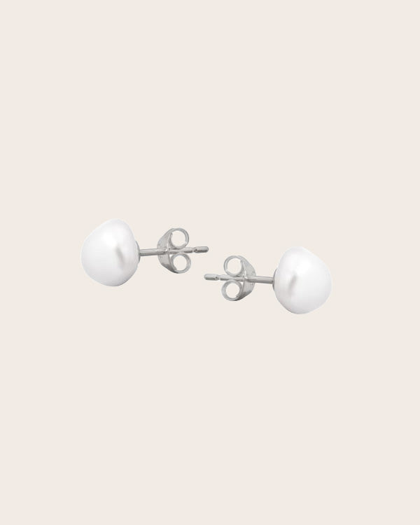 Sterling Silver Freshwater White 8mm Keshi Pearl Stud Earrings