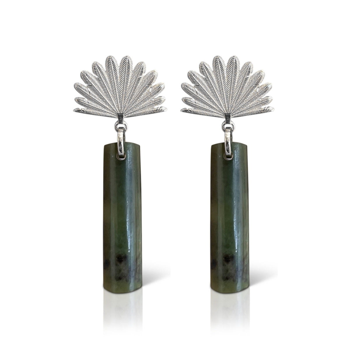 BOH RUNGA - Sterling Silver Pounamu Piwakawaka Drop Earrings