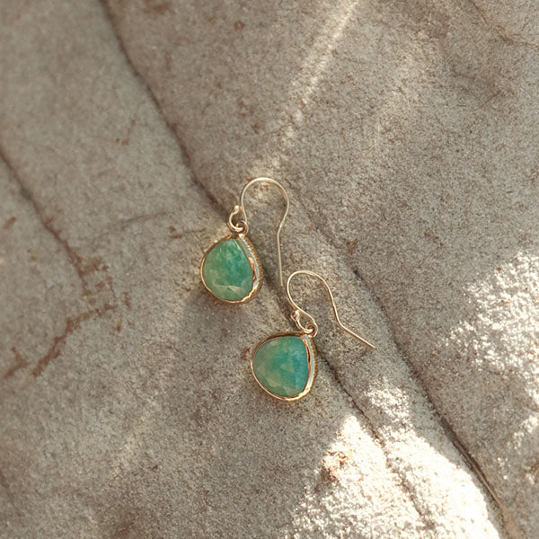 BIANC - Sterling Silver Yellow Gold Plated Adventurine 'Rainfall' Drop Earrings