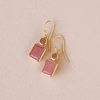 BIANC - Sterling Silver Yellow Gold Plated Pink Quartz 'Rosie' Drop Earrings