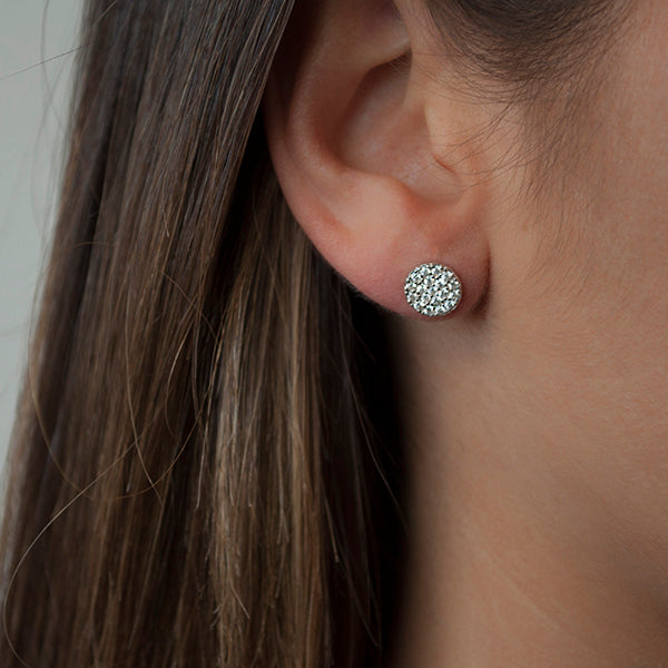 BIANC - Sterling Silver Rose Gold Plated & Cubic  Zirconia Pave Disk Earrings