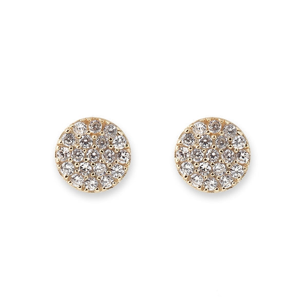 BIANC - Sterling Silver Yellow Gold Plated & Cubic Zirconia Pave Disk Earrings